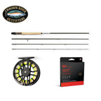 Fishing rod, reel, and line package with Chagrin River Outfitters branding on a white background.
