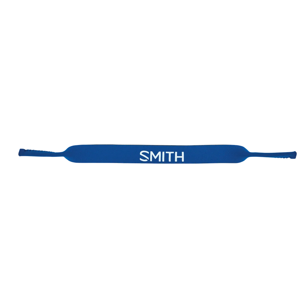 A blue Smith brand eyewaer retainer with the brand name 'SMITH' printed in white across the center, isolated on a white background.