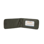 Green luggage tag with Fishpond logo on a white background