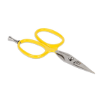Pair of Loon Ergo Tungsten Carbide Universal Scissors w/ Precision Peg with yellow handles on a white background