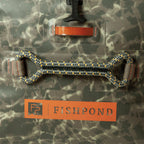Fishpond duffle bag handle on a camouflage bag with Fishpond logo