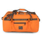 Orange Fishpond Thunderhead Submersible Duffel bag with brown accents on a white background