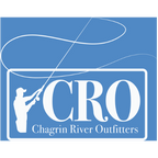 Logo of Chagrin River Outfitters with a silhouette of a person fly fishing on a blue background.