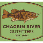 Logo of Chagrin River Outfitters with a smallmouth fish illustration on a green background
