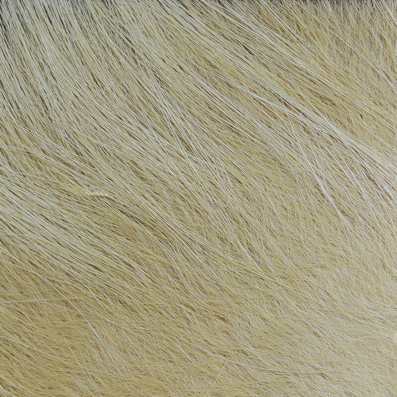 A close-up of a bundle of tan, Hareline Arctic Fox Hair for fly tying, commonly used in crafting fishing flies.