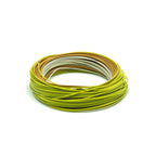 Coiled green and beige Amplitude Smooth Creek Trout fly-fishing line on a white background