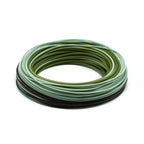 Coiled green and black SA Amplitude Textured Tropical/Jungle Titan fly fishing line on a white background