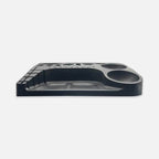 Black plastic Loon Bench Boss with multiple compartments on a white background