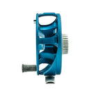 Blue Ross Cimarron fly fishing reel side view on a white background