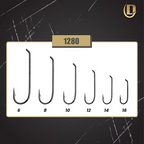 Gold-colored Daiichi 1280 dry fly fishing hook chart on a white background