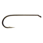 A close-up image of a Daiichi 1560 bronze fly fishing hook.