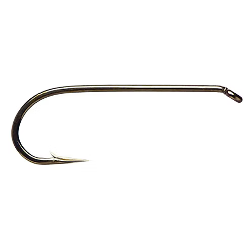 A close-up image of a Daiichi 1560 bronze fly fishing hook.