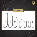 Gold-colored Daiichi 1560 fly fishing hook chart on a white background