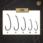 Gold-colored Daiichi 1760 nymph fly fishing hooks chart on a white background