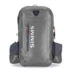 Gray Gray Simms Dry Creek Z Backpack with orange 'Simms' logo on a white background