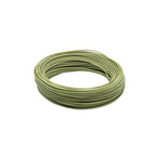 Coiled green fishing line on a white background