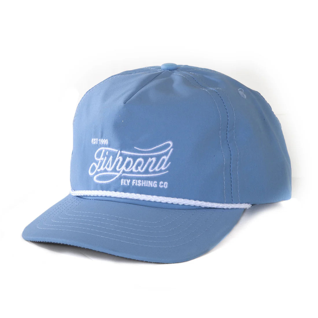 Fishpond Blue cap with white text on a white background