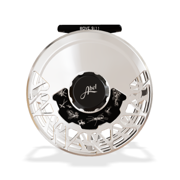 Fly fishing reel with Abel logo on a white background