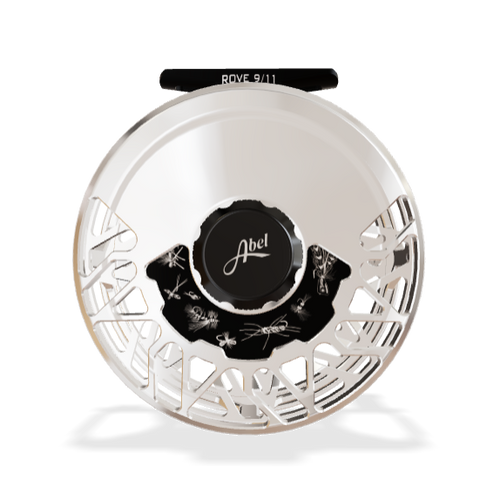 Fly fishing reel with Abel logo on a white background
