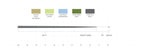 Color swatches and measurements for a product design on a white background