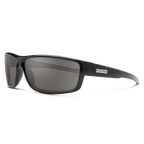 A pair of sunglasses with a black frame and polarized lenses.
