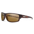 A pair of sunglasses with a camouflage pattern on the frame and polarized lenses.