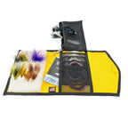 Yellow and black fishing Fishing lure Yakoda STS Stash with various fishing lures on a white background