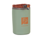 Green and brown bottle holder with orange interior on a white background