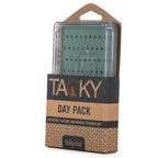 Packaged Tacky Day Pack fly box with clear lid on a white background