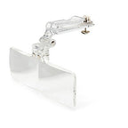 A clear, rectangular flip-focal magnifying glass mounted on a clamp.