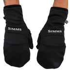 Black mittens with 'Simms' branding on a white background