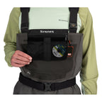 Person wearing a Simms MEN's G3 Guide Stockingfoot Waders  with a front pocket on a white background