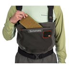 Person wearing a Simms fishing Simms MEN's G3 Guide Stockingfoot Waders with a white background