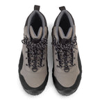 Top view of gray Orvis fishing boots  on a white background