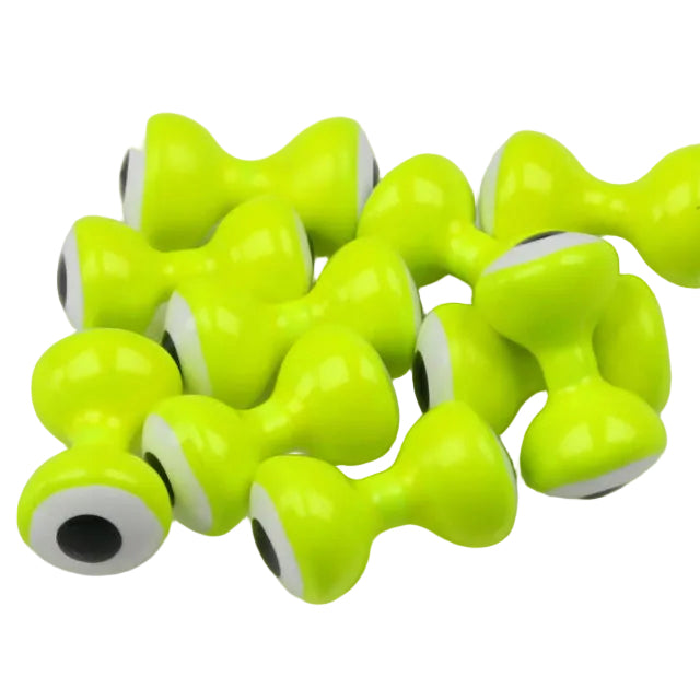 Green Hareline Double Pupil Lead Eyes with black and white eyes on a white background