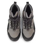 A pair of Orvis men's wading boots with felt soles, in a gray color, featuring a full synthetic leather upper and a rubber toe bumper.