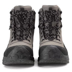 A pair of Orvis men's wading boots with felt soles, in a gray color, featuring a full synthetic leather upper and a rubber toe bumper.