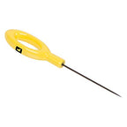 A yellow ergonomic Loon bodkin with a strong Japanese steel needle, used for fly tying.