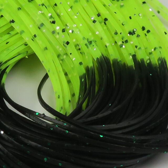 Close-up of green and black Hareline Tipped Crazy Legs