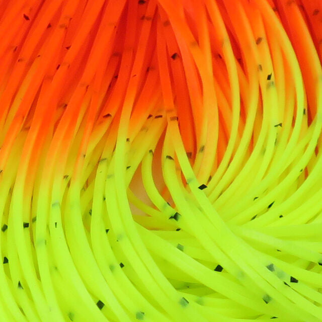 Close-up of orange and yellow Hareline Tipped Crazy Legs