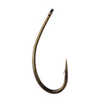 A close-up of a single Daiichi 1160 fly fishing hook with a bronze finish.