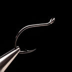 A single gold-colored Daiichi 2557 fishing hook against a black background.