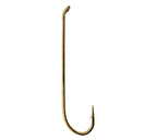 A single gold-colored Daiichit 2220 4X-long streamer fishing hook against a white background.