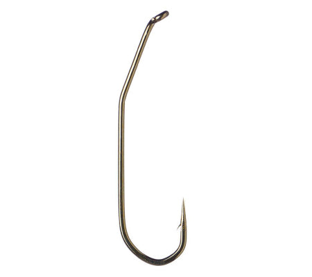 Gold-colored Daiichi 1730 nymph fly fishing hook on a white background