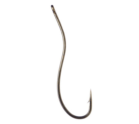 A single bronze-colored Daiichi 1770 swimming nymph fishing hook with a curved hook point and a small barb.