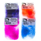 A collection of Hareline Senyo's Fusion Dub fly tying materials in various colors, displayed in three rows with the product labels visible.