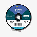 A spool of RIO Hard Mono Saltwater Tippet, medium stiff, 100% fluorocarbon, indicated for large flies and tough winds, with a size of 10/12in.