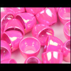 Pink Hareline Tube Cone Heads on a white background