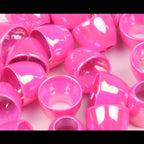 Pink Hareline Tube Cone Heads on a white background