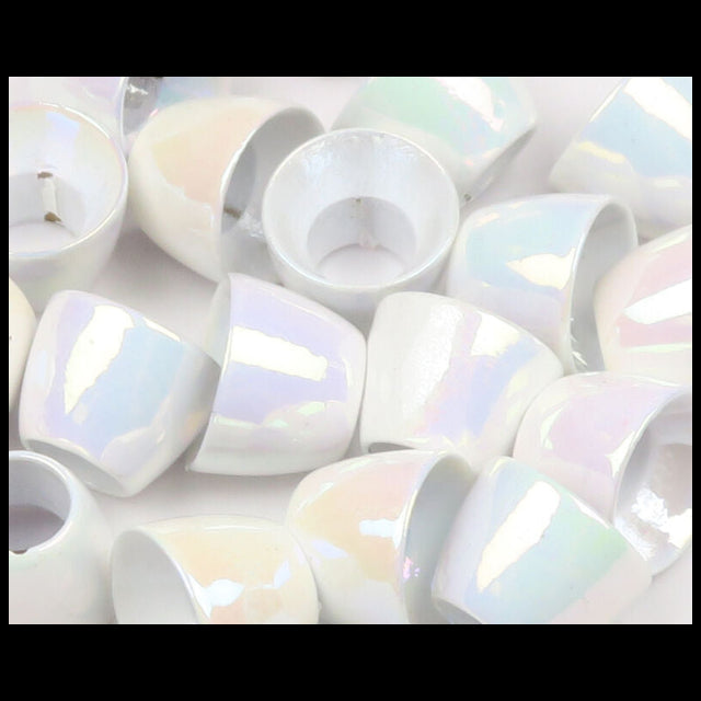 White Hareline Tube Cone Heads on a white background